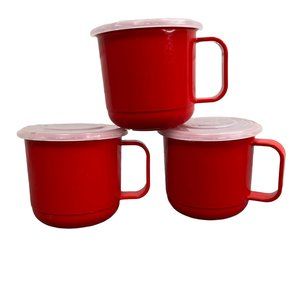 Anchor Hocking x Campbell Soup Mugs Solid Red Plastic Microwaveable Lot of 3